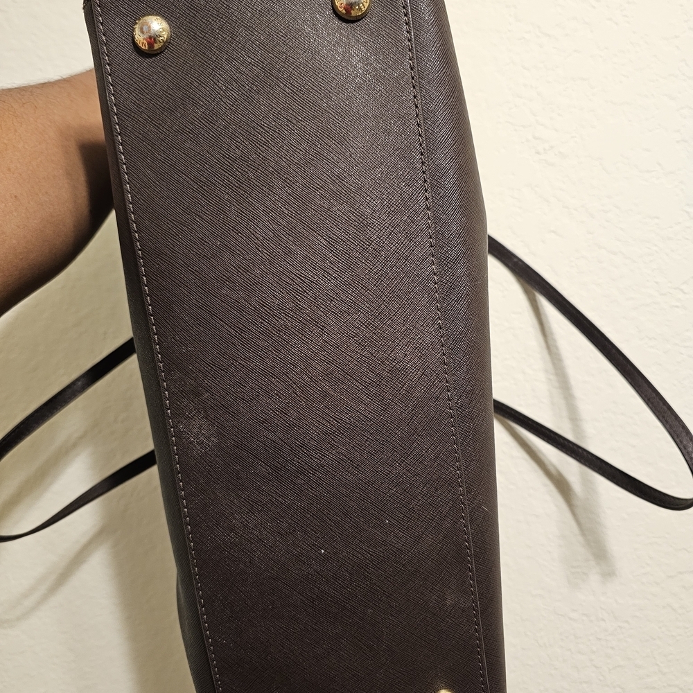 Michael Kors Dark Brown Saffiano Leather Tote with Gold Logo Charm - Picture 9 of 9